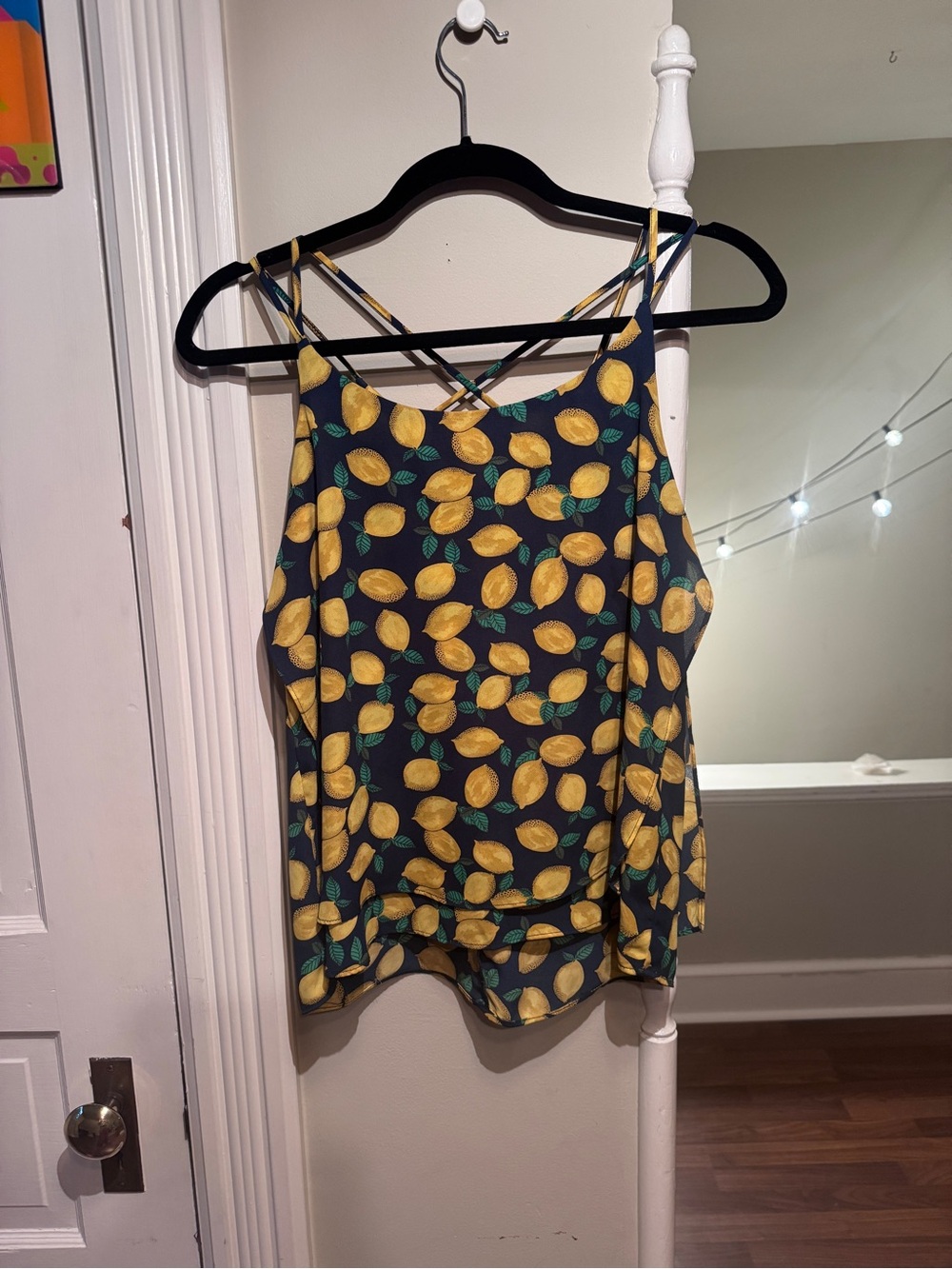 The Limited Navy Lemon Print Crisscross-Strap Camisole, Small